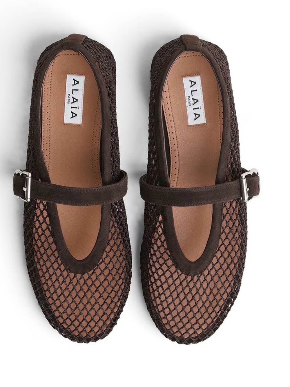 Alaïa Brown Mesh Mary Jane Flats